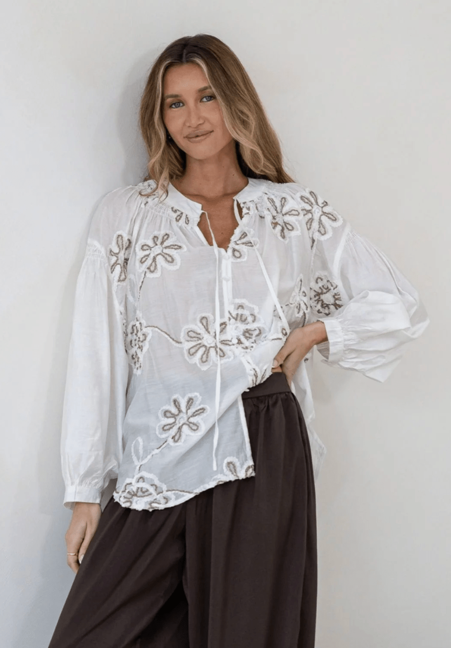 Buy Smaibulin - Applique Embroidered Blouse by Smaibulin - at Hamish + Grace