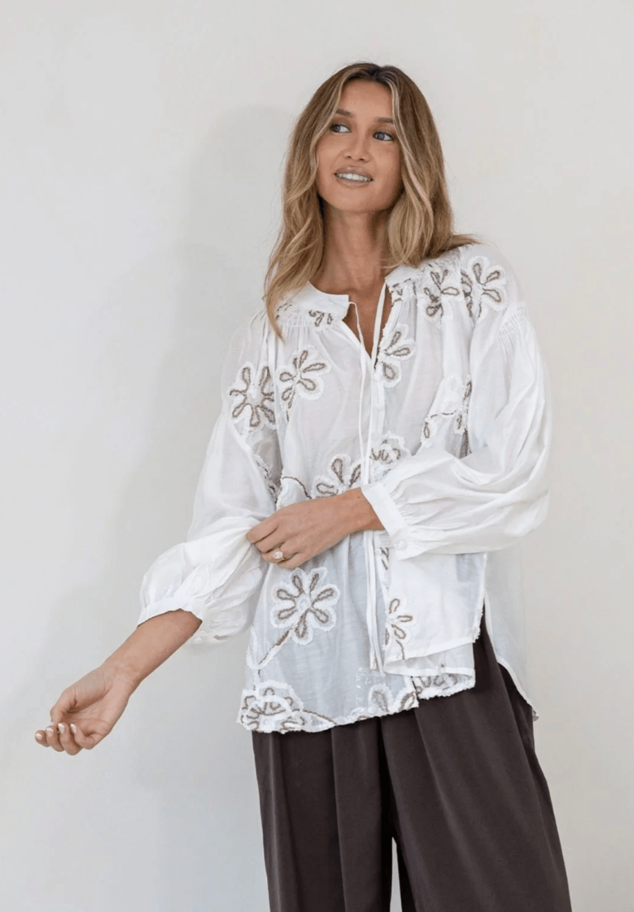 Buy Smaibulin - Applique Embroidered Blouse by Smaibulin - at Hamish + Grace