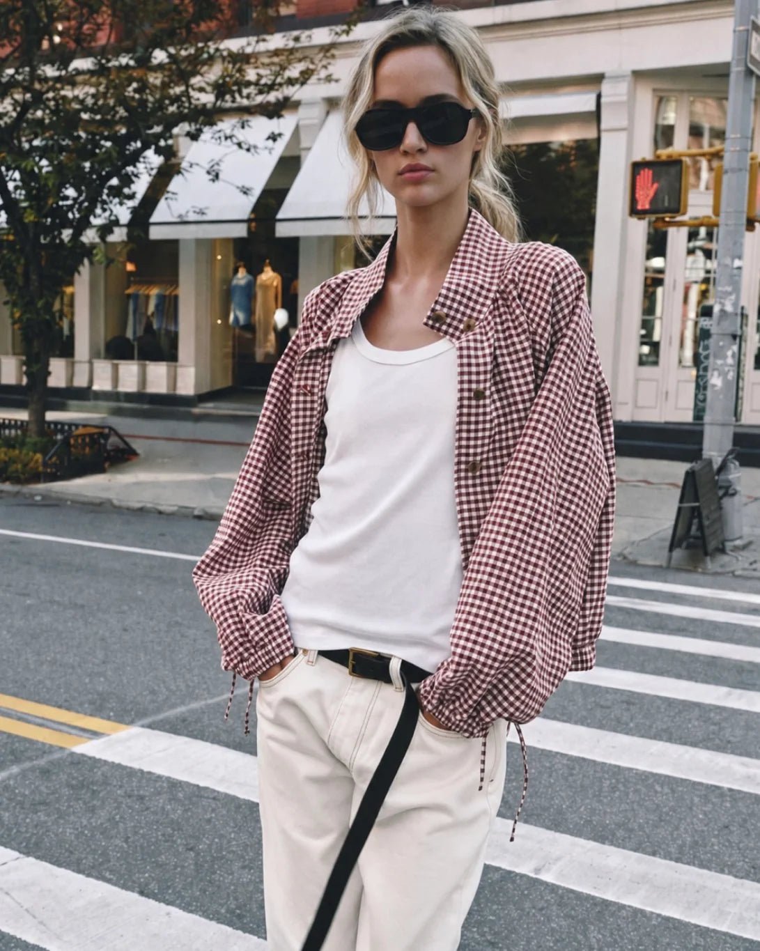 Buy Smaibulin - Button-Through Drawstring Gingham Jacket - Red/White by Smaibulin - at Hamish + Grace