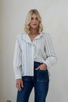 Buy Smaibulin - Cotton Stripe Ruffle Trim Blouse - Blue/White by Smaibulin - at Hamish + Grace