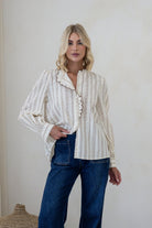 Buy Smaibulin - Cotton Stripe Ruffle Trim Blouse - Choc/White by Smaibulin - at Hamish + Grace