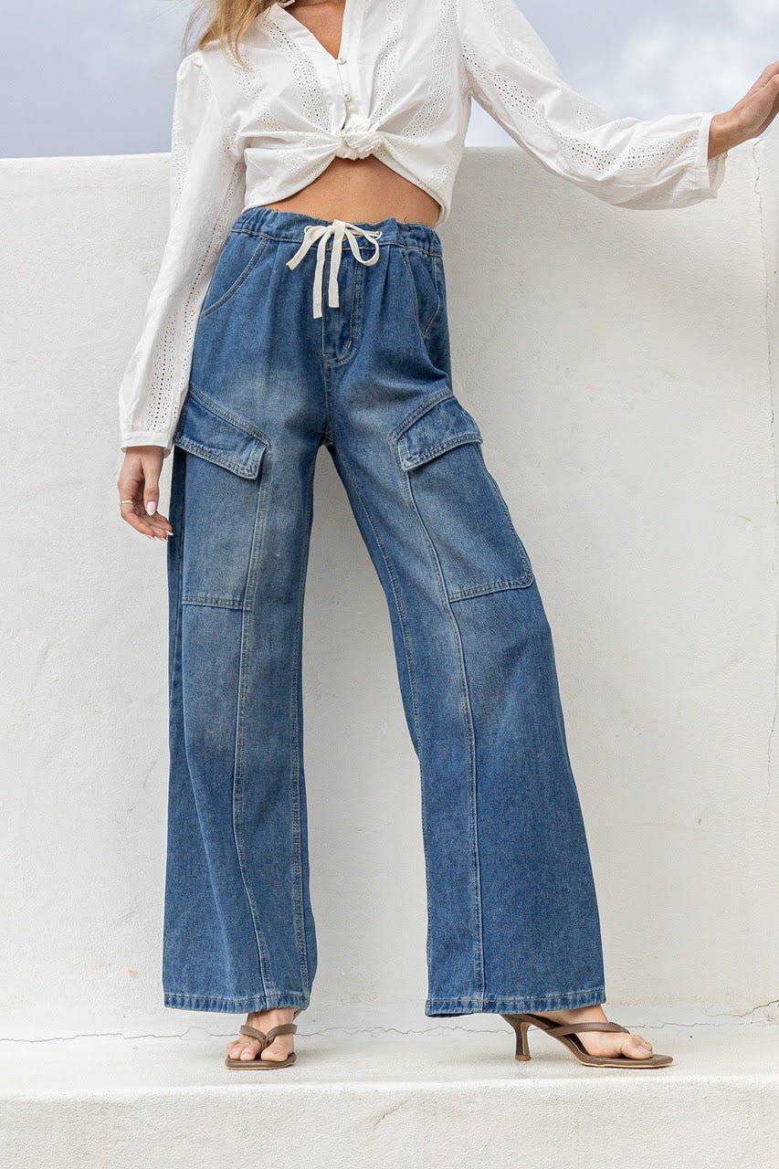 Buy Smaibulin - Drawstring Cargo Pocket Denim Jean by Smaibulin - at Hamish + Grace