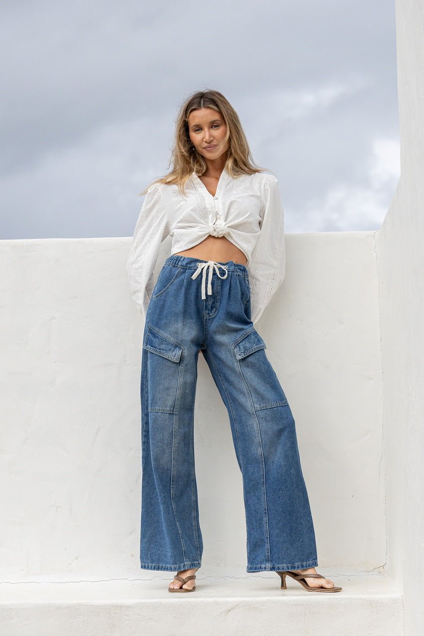 Buy Smaibulin - Drawstring Cargo Pocket Denim Jean by Smaibulin - at Hamish + Grace