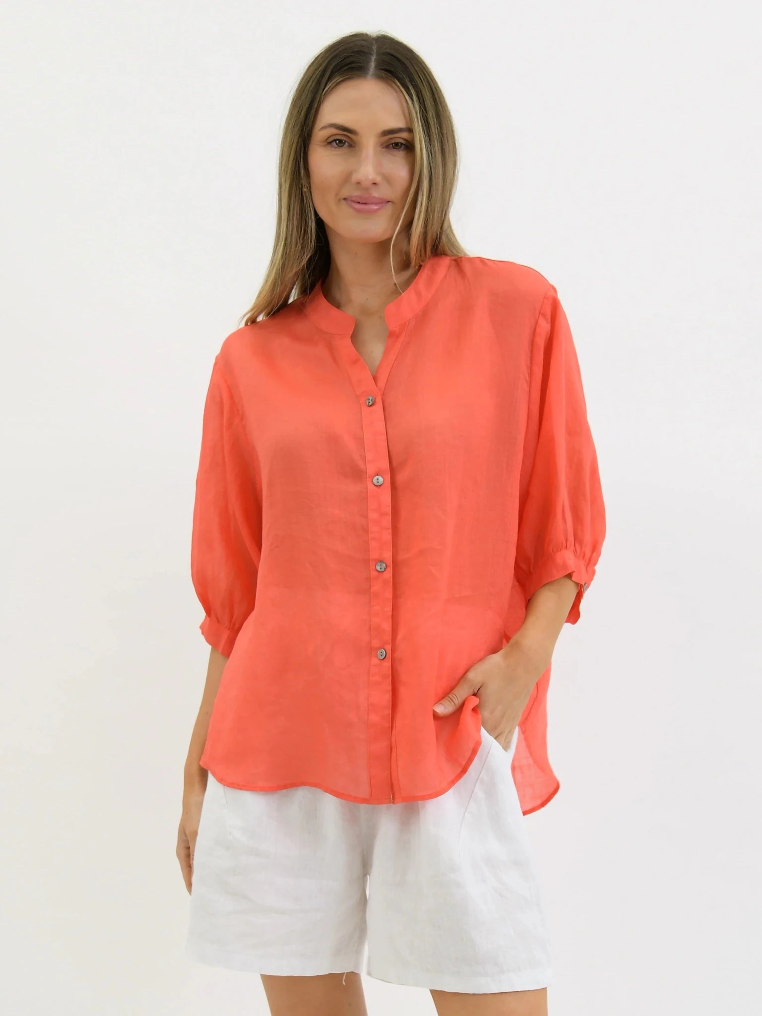Buy Worthier The Label - Button Back Linen Shirt - Coral by Worthier - at Hamish + Grace