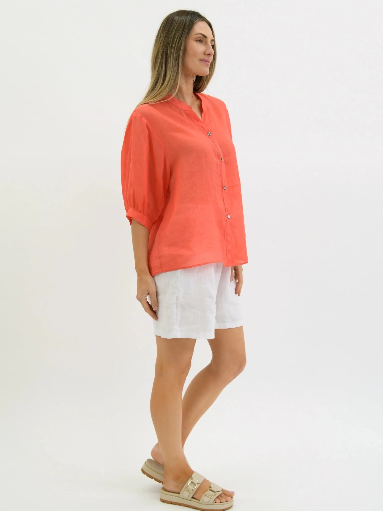 Buy Worthier The Label - Button Back Linen Shirt - Coral by Worthier - at Hamish + Grace