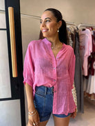 Buy Worthier The Label - Button Back Linen Shirt - Hot Pink by Worthier - at Hamish + Grace